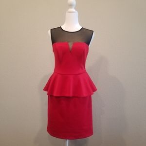 Bisou Bisou Red Peplum Dress with Sheer Black Cleavage